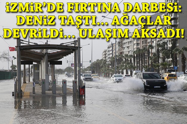 İzmir'de fırtına darbesi: Ağaçlar devrildi, deniz taştı, ulaşım aksadı